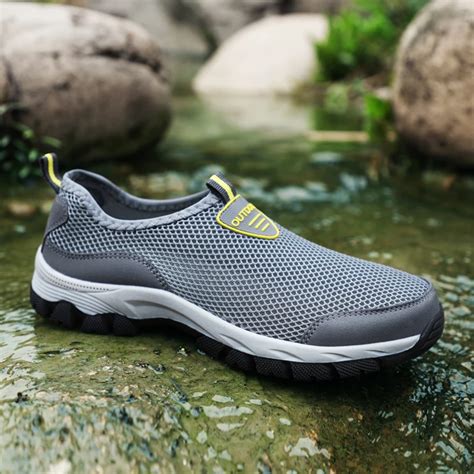 2018 Plus Size 48 Men's Outdoor Hiking Shoes Mesh Breathable Slip On Mesh Fast Drying Shoes Men ...