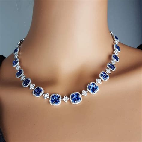 DiamondTown 21.23 Carat Vivid Blue Sapphire and Diamond Necklace For Sale at 1stDibs