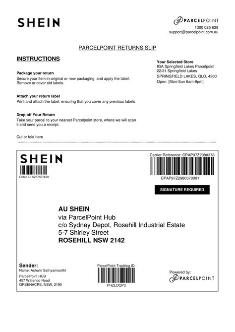 Printable Shein Return Label