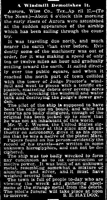 Aurora, Texas 1897 | Phenomenon | The Mysterious & Unexplained