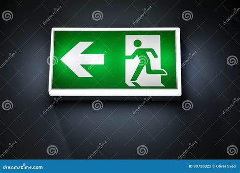 Green Exit Sign Isolated in Dark Stock Photo - Image of horizontal, bright: 99720322