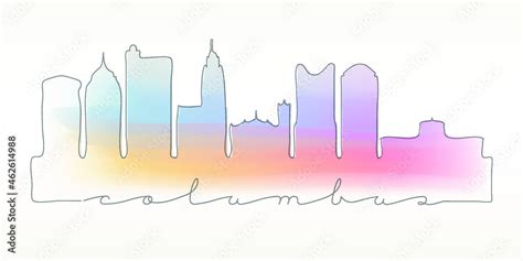 Columbus, OH, USA Skyline Watercolor City Illustration. Famous Buildings Silhouette Hand Drawn ...