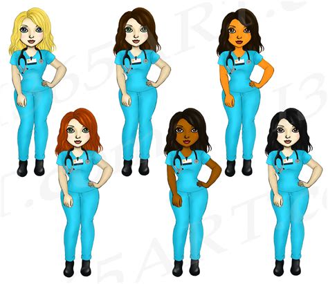 Beautiful Nurse Girls in Scrubs Clipart Fashion Dolls PNG (360614 ...