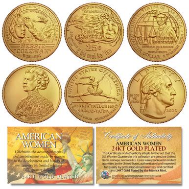 2023 24K Gold Plated AMERICAN WOMEN Quarters 5 Coin Set