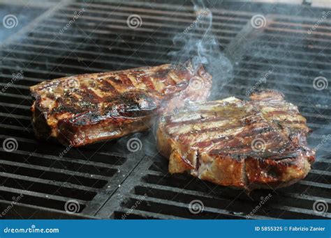 Steak Cooking on Flame Grill Stock Image - Image of outside, food: 5855325