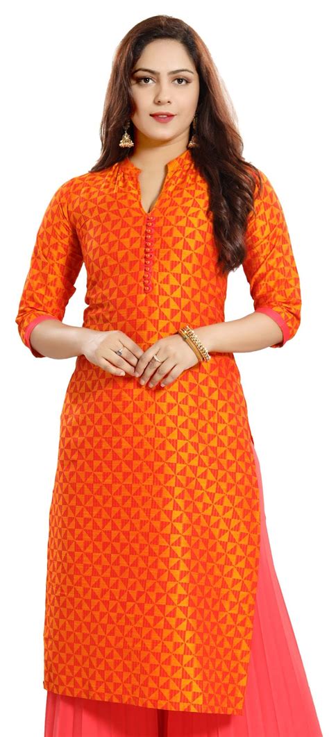 Casual Orange color Art Silk fabric Kurti : 1565951