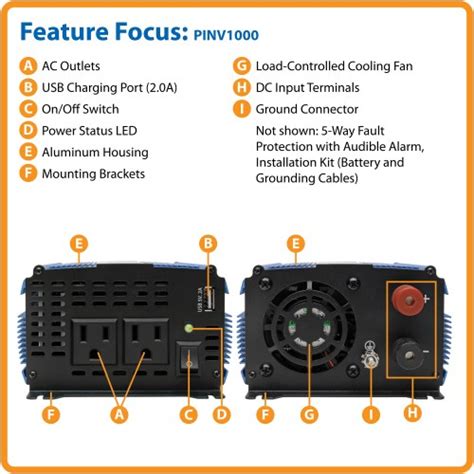 1000W Light-Duty Compact Power Inverter, 2AC/1 USB | Eaton