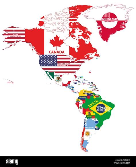 vector high detailed political map of America continent mixed with flags Stock Vector Image ...