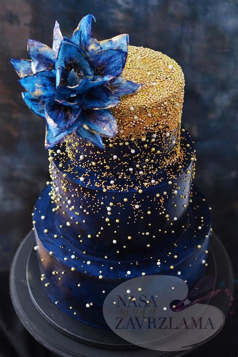 Dark Blue And Gold Sparkle Cake | Sparkle cake, Wedding cake designs, Wedding cakes blue