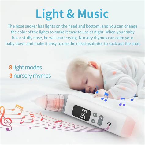 Electric Nasal Aspirator for Babies - Adjustable Suction, Rechargeable Snot Sucker with Lights ...