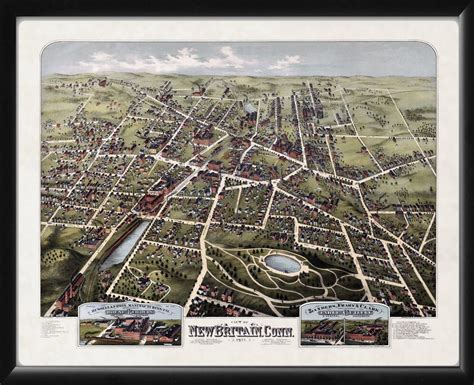 New Britain CT 1875 - Vintage City Maps, Restored City Maps