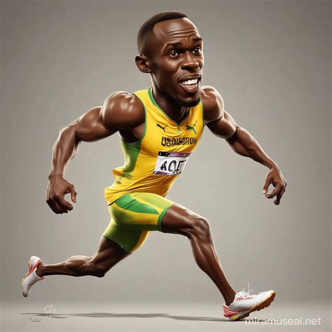 Cartoon Illustration of Usain Bolt Running with Lightning Speed | MUSE AI