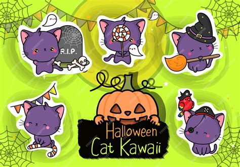 Premium Vector | Cute halloween stickers. collection of cute halloween cat clipart illustration.