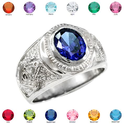 Silver Masonic Men's Birthstone CZ Ring