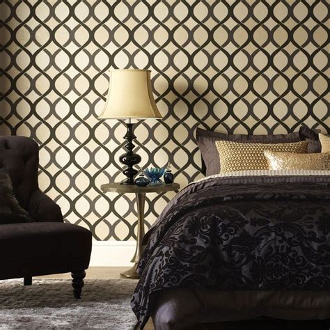 Highbury Black / Gold | Bedroom | Geometric wallpaper design, Art deco wallpaper, Brown wallpaper