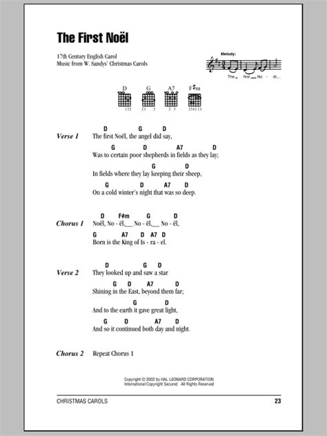 The First Noel by 17th Century English Carol - Guitar Chords/Lyrics ...