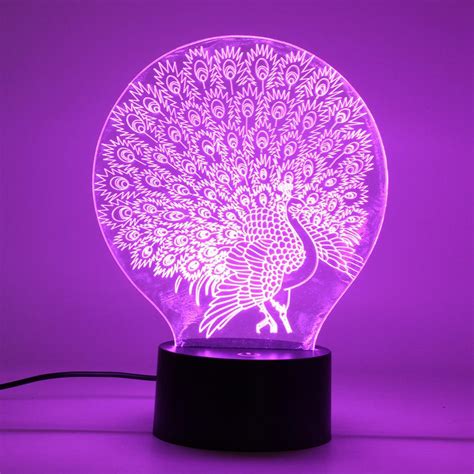 peacock 3d acrylic led mood night light 7 color touch usb desk lamp lovely gift for child Sale ...