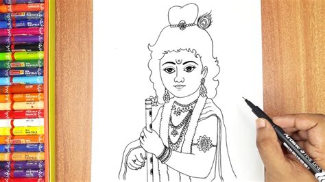 How To Draw Lord Krishna Easy Step By Step - Krishna Drawing Easy For ...