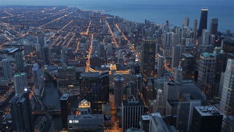 aerial night view illuminated downtown chicago Stock Footage Video (100% Royalty-free) 4096012 ...