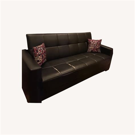 Black Faux Leather Sleeper Couch - AptDeco