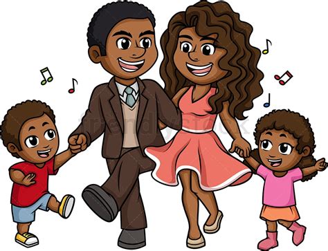 African-American (Black) Family Dancing Cartoon Clipart Vector - FriendlyStock