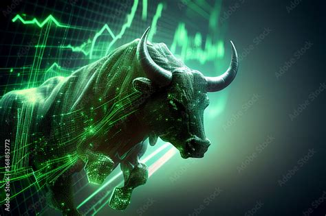 Stock market bull market trading Up trend of graph green background rising price Generative AI ...