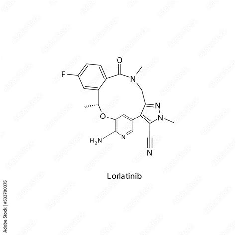 Lorlatinib molecule flat skeletal structure, Tyrosine kinase - ALK ...