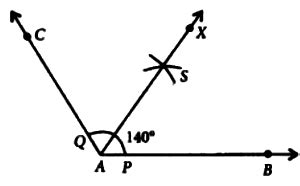 Draw an angle of 140° with the help of a protractor and bisect it using ruler and compasses ...