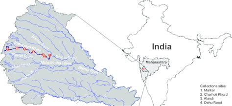 Indrayani River and the sampling locations. Pune District 0 40 km ...