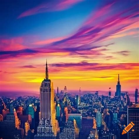 Sunset behind new york city skyline on Craiyon