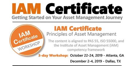 IAM Certificate Workshop scheduled for 2 locations in Fall, 2019