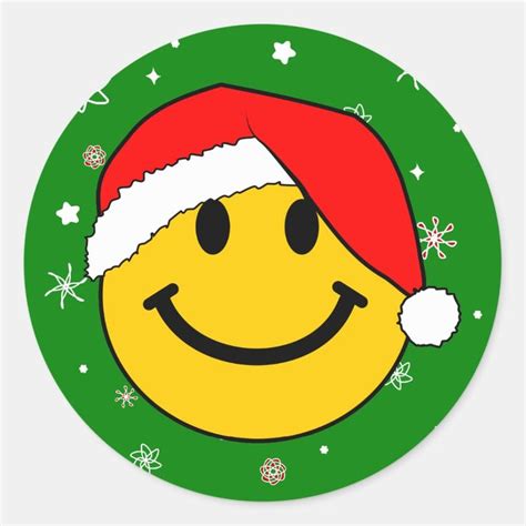 Cute Christmas Santa Happy Face Classic Round Sticker | Zazzle ...