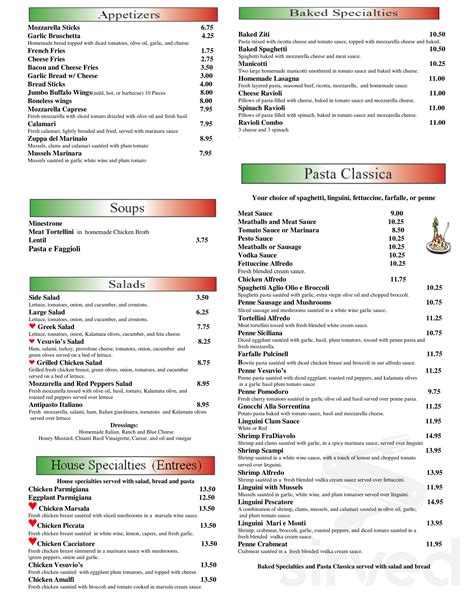 Vesuvio's Pizzeria menu in Burlington, North Carolina