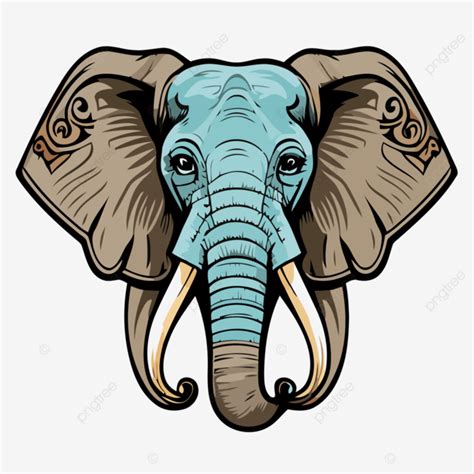 Elephant Head Vector, Sticker Clipart Blue Elephant With Tusks On A White Background Cartoon ...