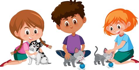 personaje de dibujos animados de niños jugando con sus mascotas 6980868 Vector en Vecteezy