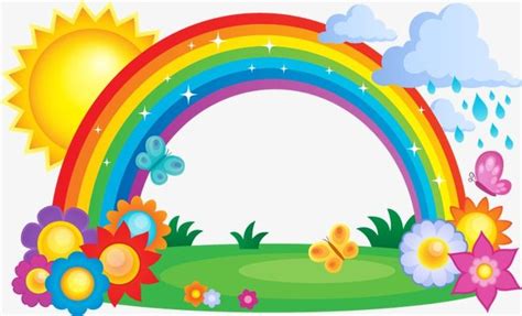 Rainbow Background Beautiful Flower Garden Cartoon - Urban Style Design