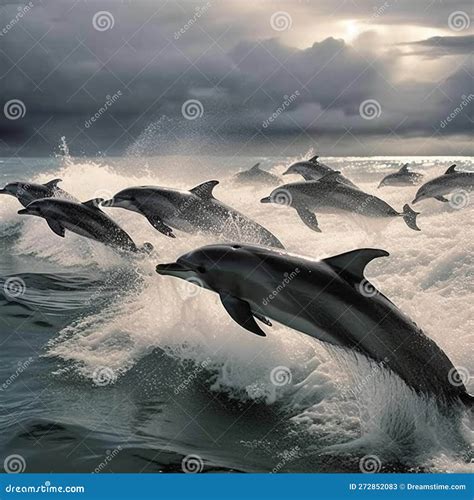 Wild Happy Dolphins in Their Natural Habitat Stock Illustration ...