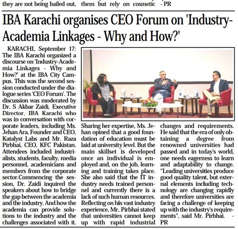 Media Monitoring Report: IBA Karachi organizes CEO Forum on ‘Industry ...