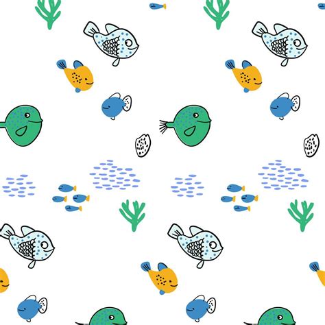 Hand drawn happy fish swimming pattern 674543 Vector Art at Vecteezy