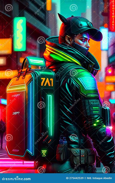 Cool Cyberpunk Hacker Wearing Futuristic Tactical Outfit on the ...