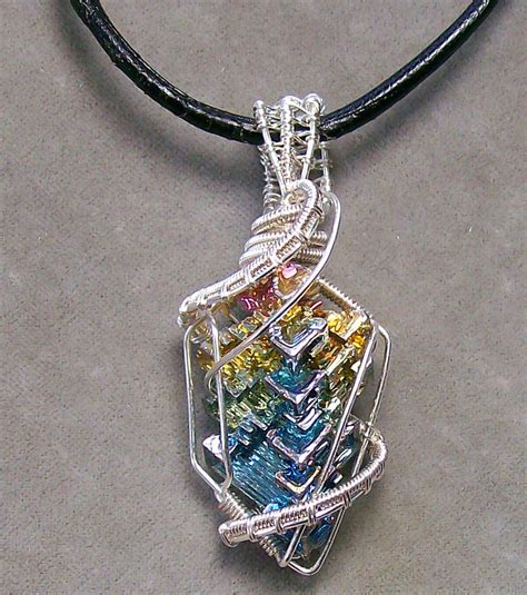 Bismuth Crystal And Silver Pendant by Heather Jordan