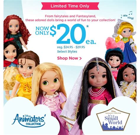 Disney Store: Disney Animator's Collection Dolls for $20