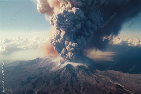 Giant Ash Cloud Erupting Volcano For Graphic And Background Created With The Help Of Artificial ...