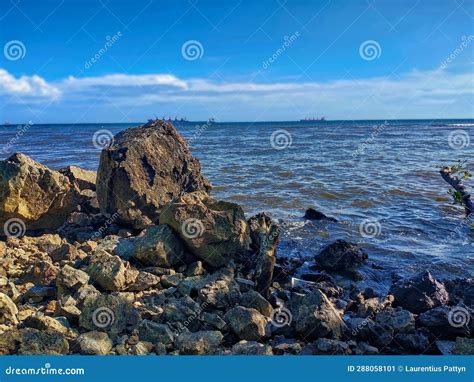 Coastal Boulders with Rough Texture Stock Image - Image of bluesky, clear: 288058101