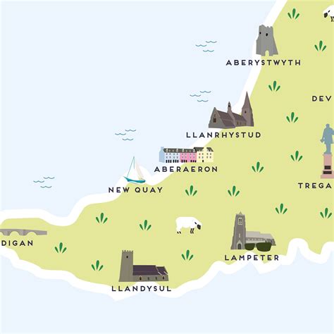 Ceredigion Map Illustrated Map of Ceredigion Print / Travel - Etsy UK