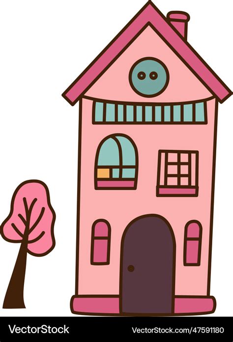 Of cute cartoon pink house with Royalty Free Vector Image