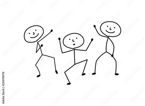 Dancing men hand-drawing sketch. Emotion, happy people isolated pictograms. Stock Illustration ...