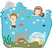 Stock Illustration of Boy swimming underwater u21848155 - Search Clipart, Drawings, Decorative ...