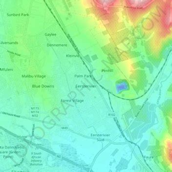 Eersterivier topographic map, elevation, relief