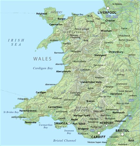 Physical map of Wales - royalty free editable vector map - Maproom